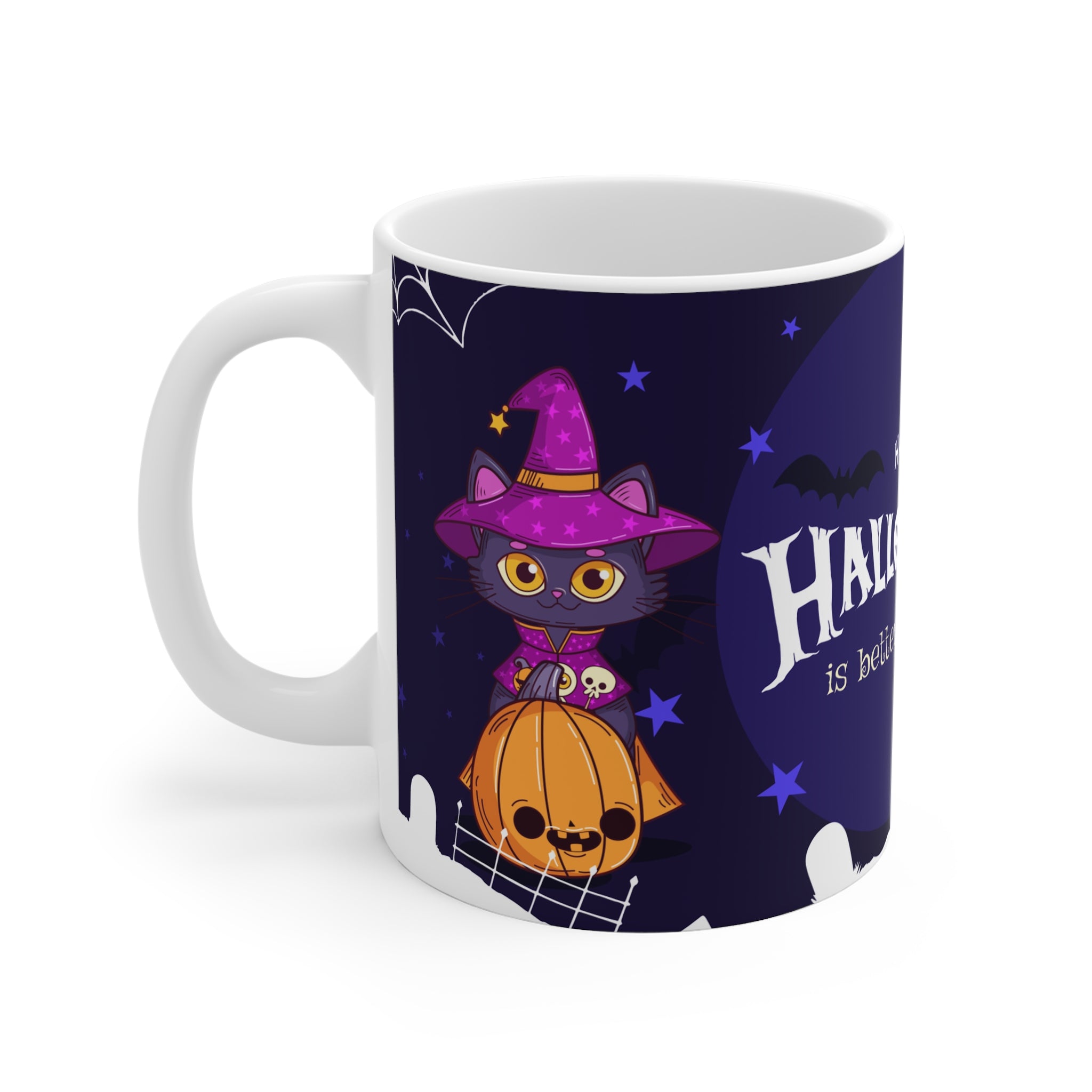 Happy Halloween with Witch's Cats | White Mug